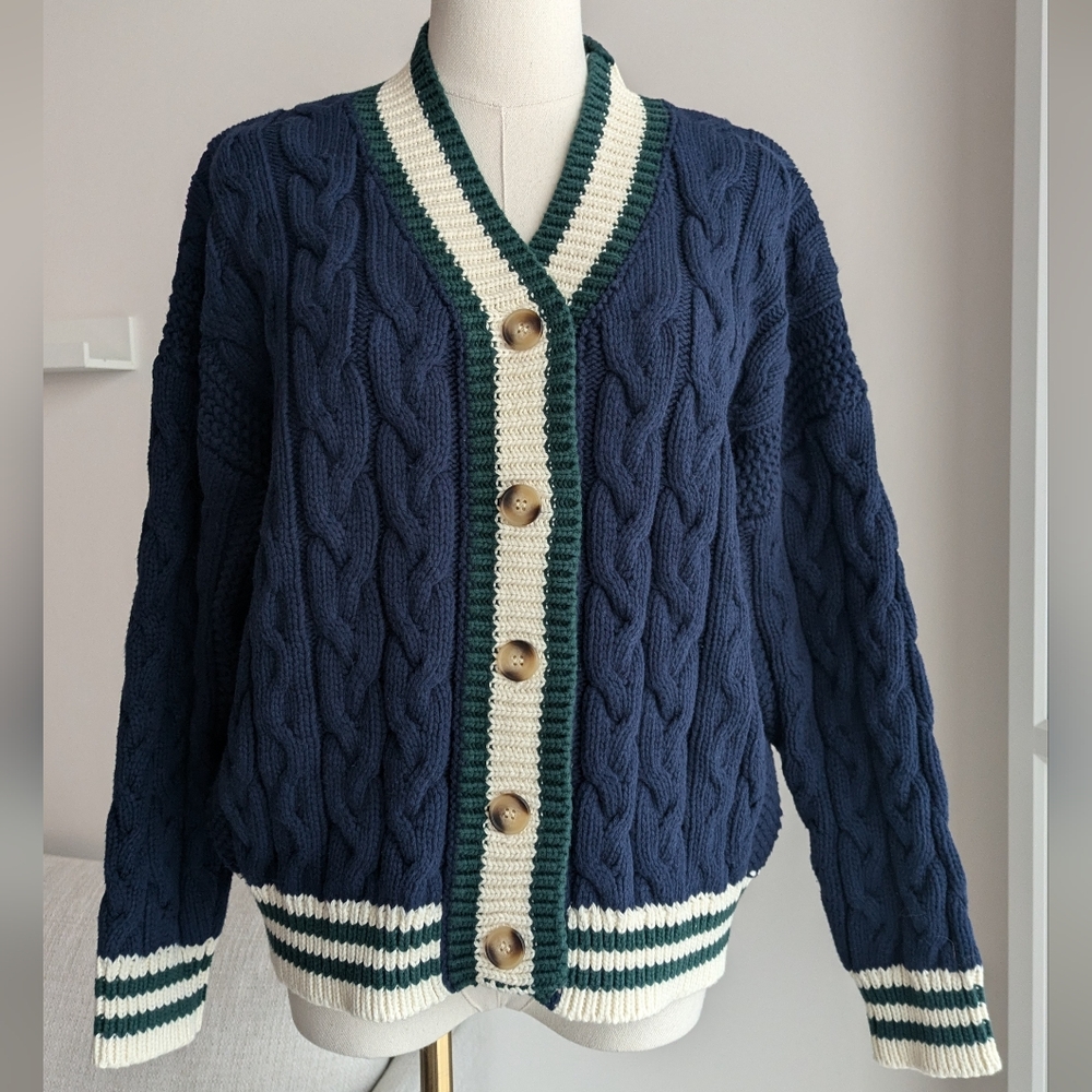NWT En Saison Spencer Cable Knit Striped Cardigan Sweater